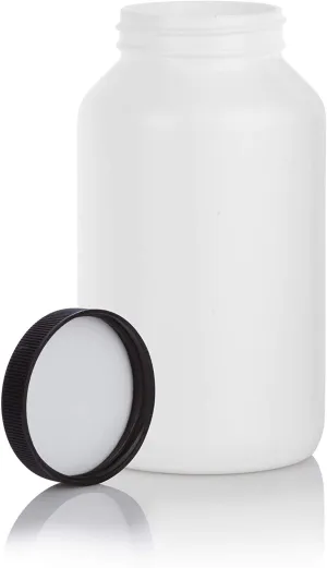 5 oz White HDPE Plastic Packer Bottle with Black Ribbed Lid (6 Pack)