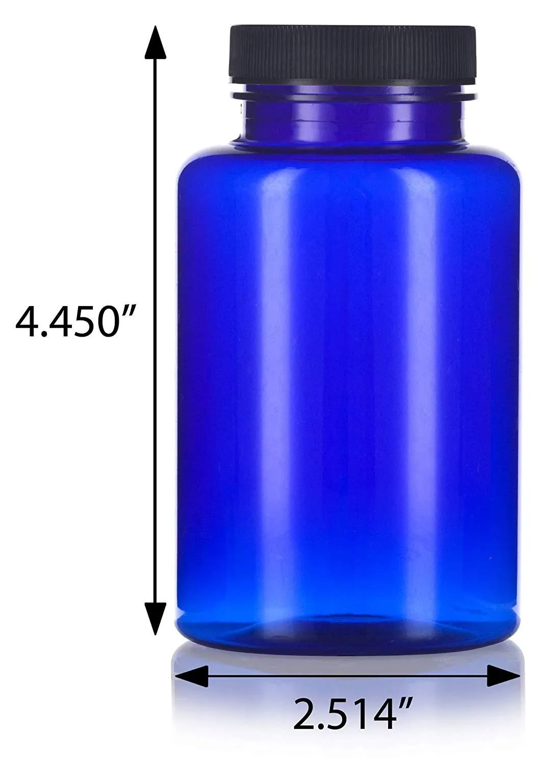 8 oz Cobalt Blue Plastic Wide Mouth Packer Bottle with Black Ribbed Lid