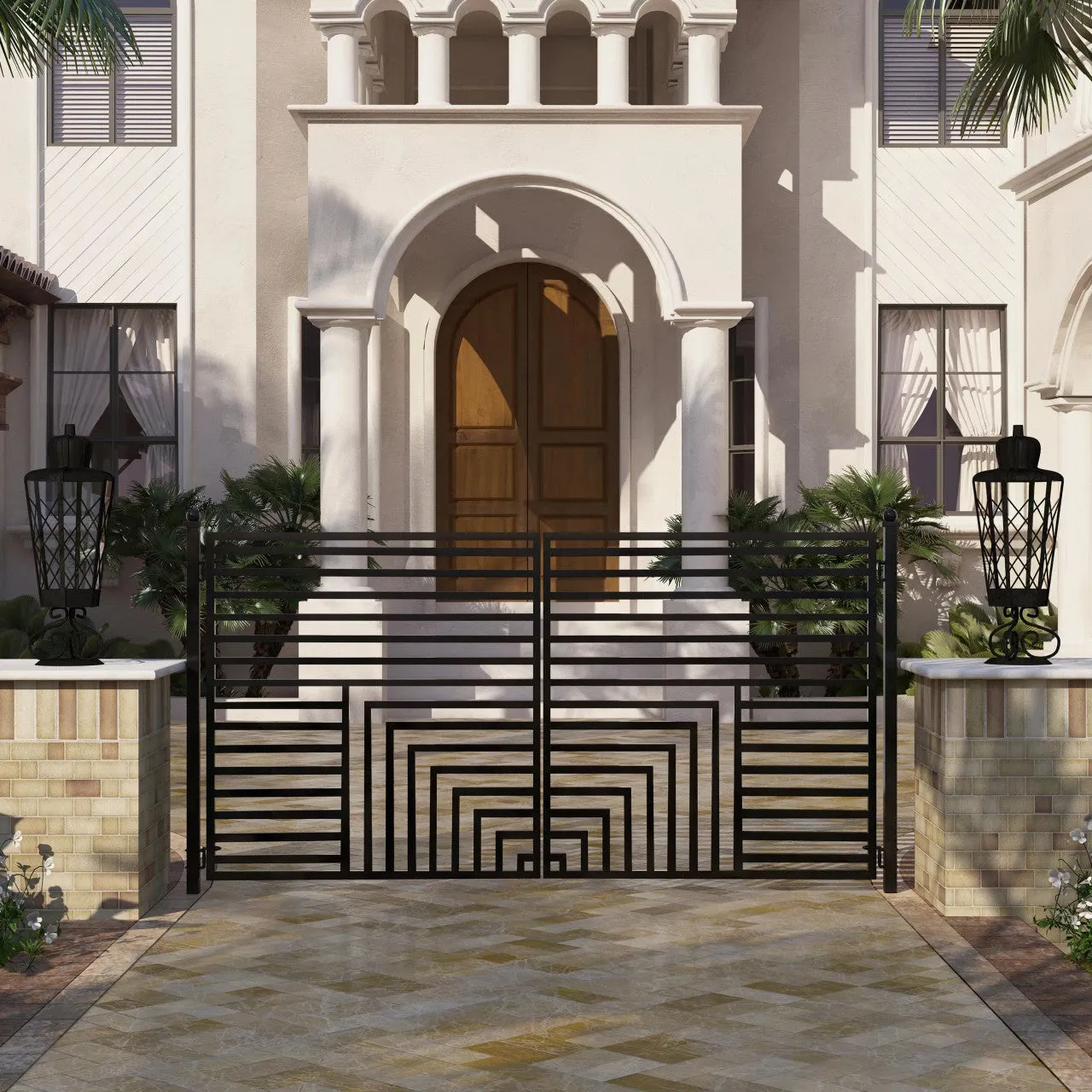 Aleko Steel Dual Swing Driveway Gate - Florence Style - 12 x 6 Feet