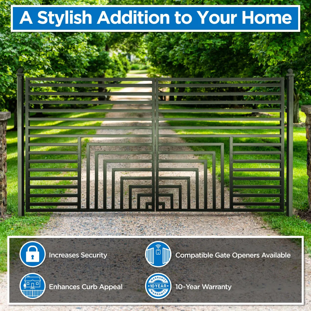 Aleko Steel Dual Swing Driveway Gate - Florence Style - 12 x 6 Feet
