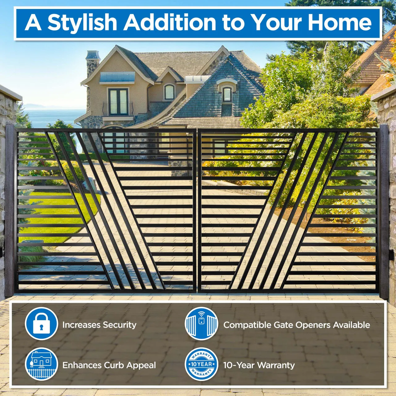 Aleko Steel Dual Swing Driveway Gate - Sofia Style - 14 x 6 Feet