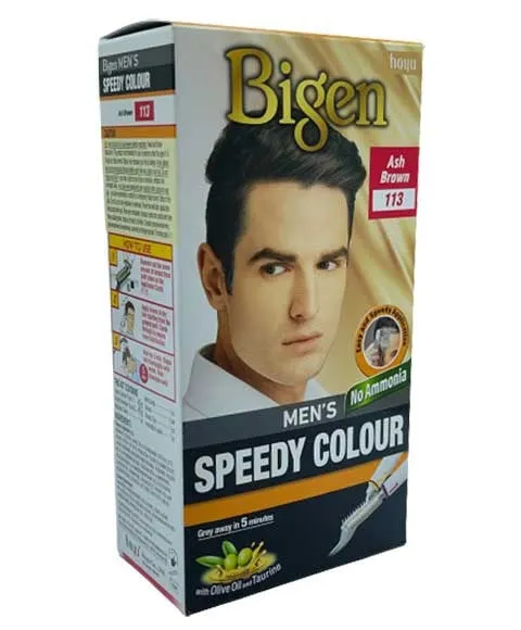 Bigen Mens Speedy Hair Colour Easy & Smooth Application No Ammonia Ash Brown 113