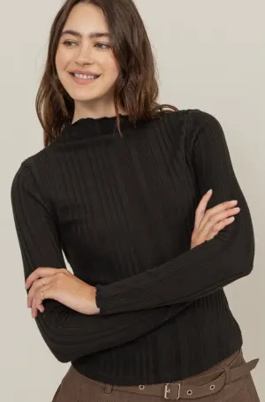 Black Mock Neck Fitted Sweater