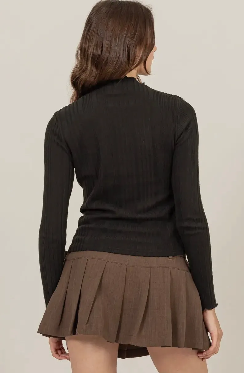 Black Mock Neck Fitted Sweater