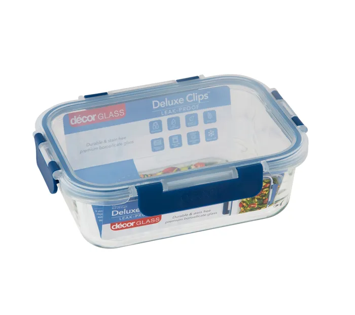 Décor Deluxe Clips™ 1L Oblong Glass Food Container