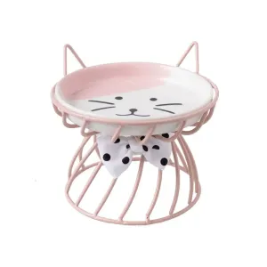 Elevated Ceramic Cat Bowl with High-Foot Design and Neck Guard