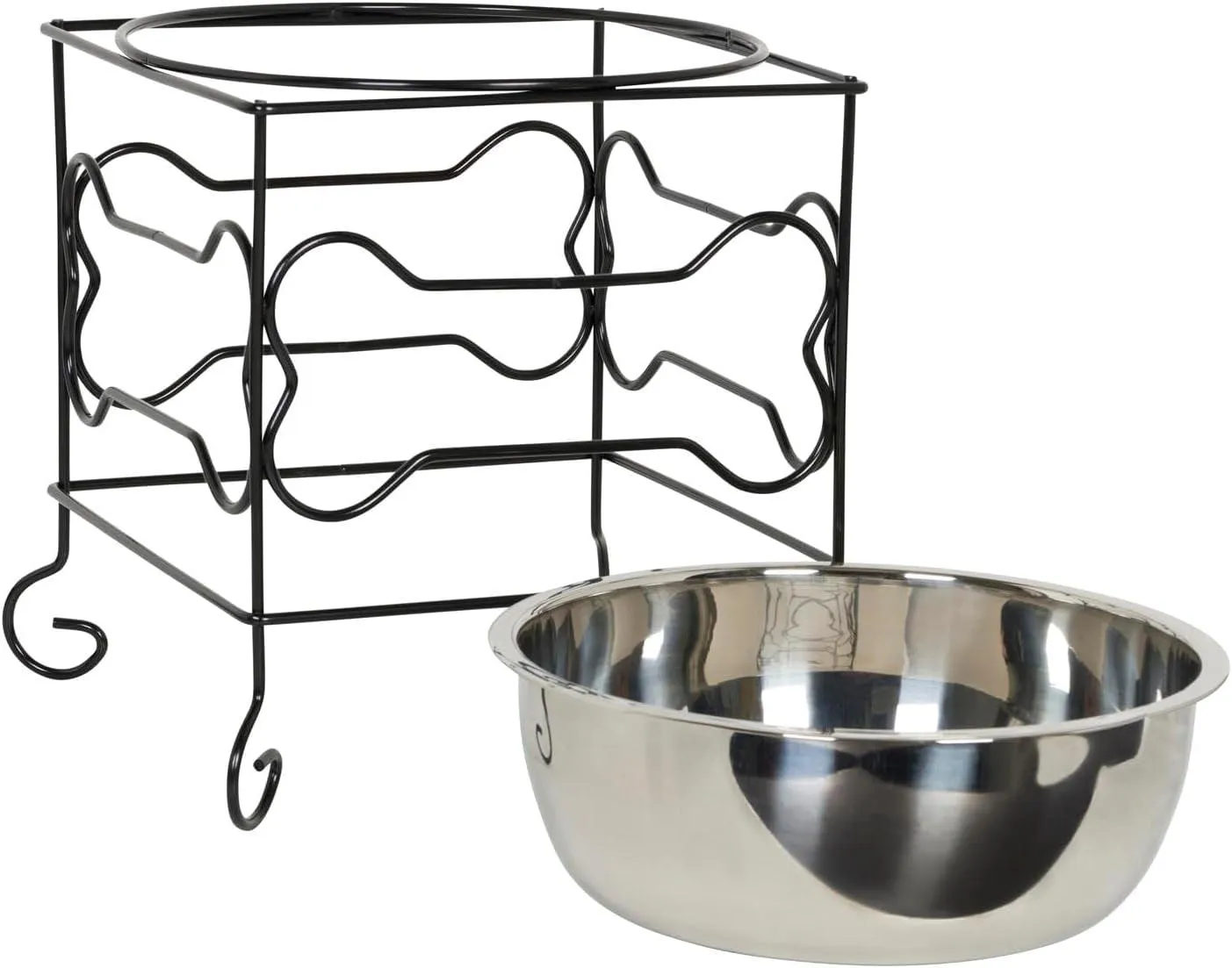 Elevated Stainless Steel Pet Bowl with Stylish Black Wrought Iron Stand - 10-Inch Capacity (10.75 Cups)