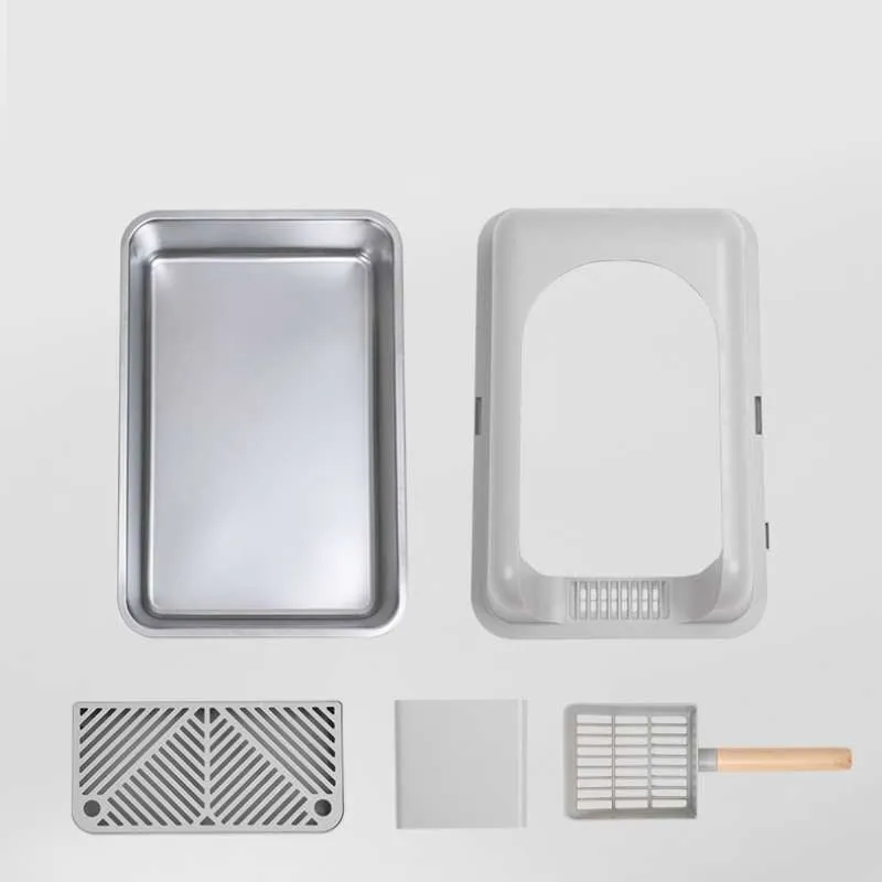 Extra-Large Semi-Enclosed Stainless Steel Litter Box with Splash Guard Design