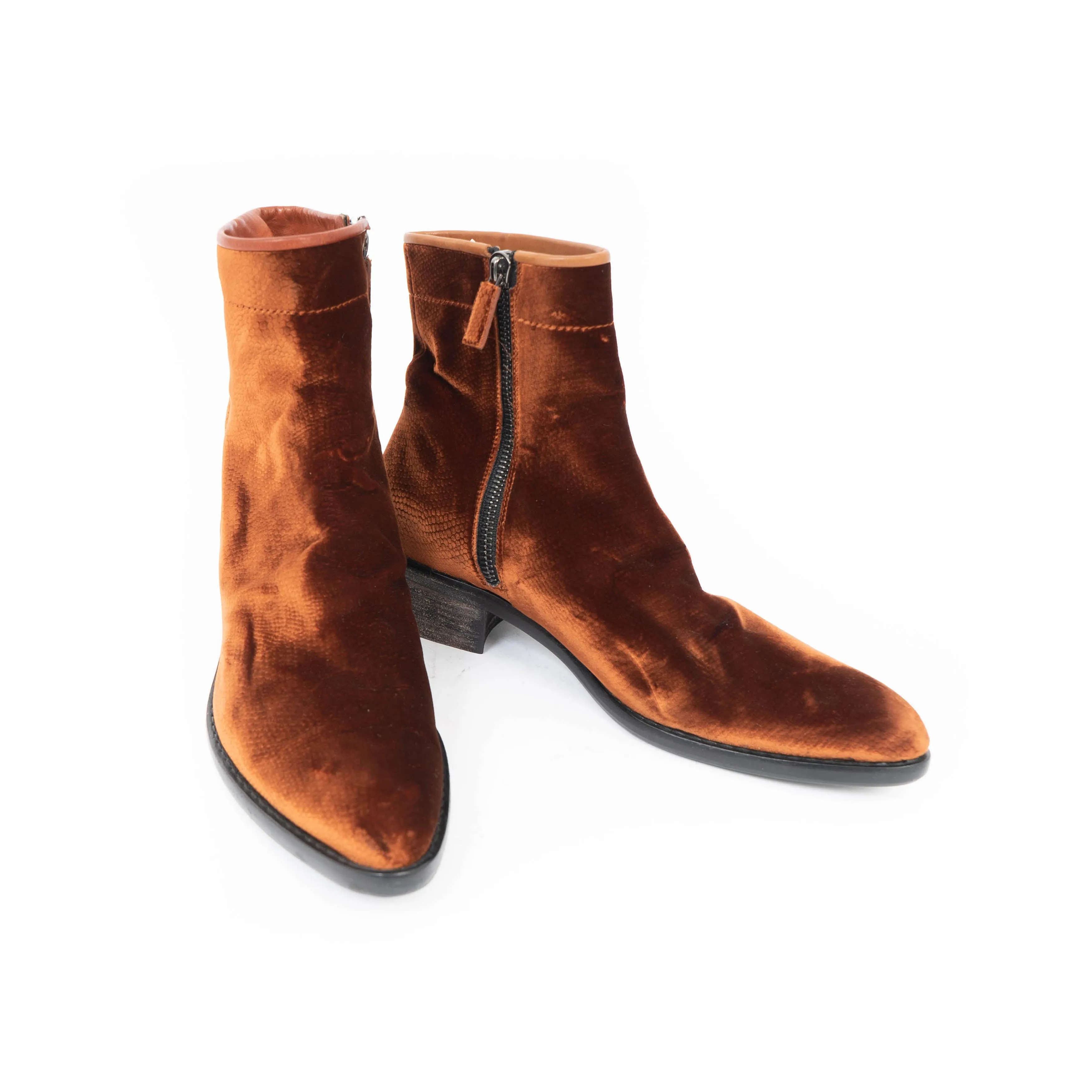 FW17 Rodeo Boots with Orange Embossed Velvet