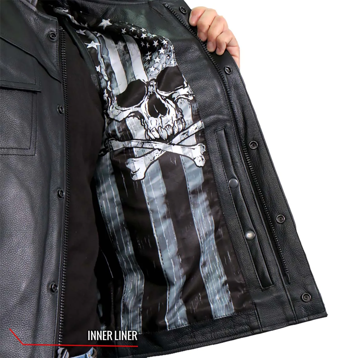 Hot Leathers VSM1054 Men’s Black 'Skull Flag' Conceal and Carry