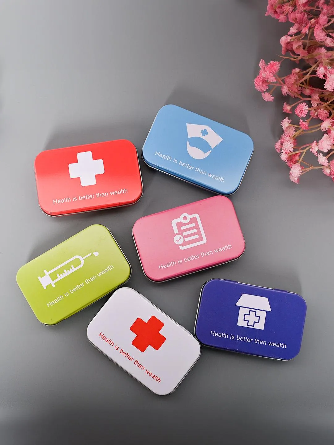 Market99 Pill Box Organizer Set of 6 - Multi Tin Glossy Finish