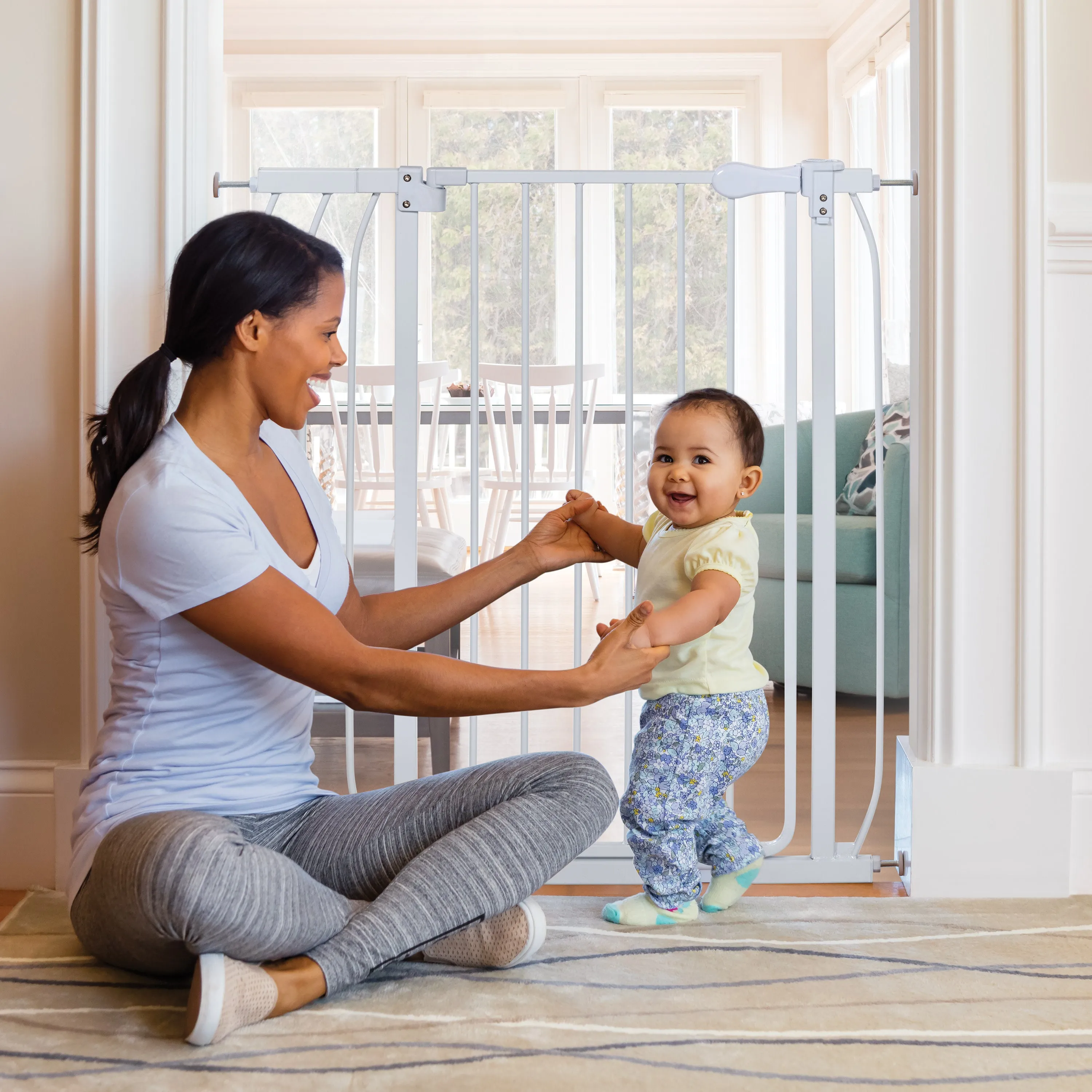 Multi-Use Extra Tall Walk-Thru Pet and Baby Gate, Openings 29"-48" Wide, 36" Tall - White
