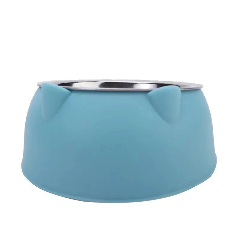 Non-Slip Cat Bowl with Stainless Steel Insert – Cute Ear Design