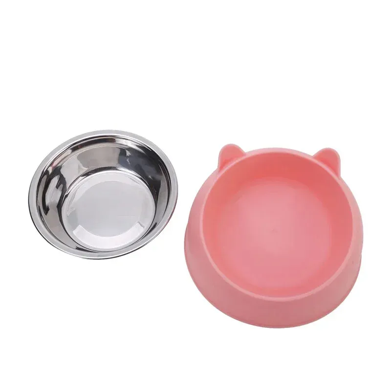 Non-Slip Cat Bowl with Stainless Steel Insert – Cute Ear Design