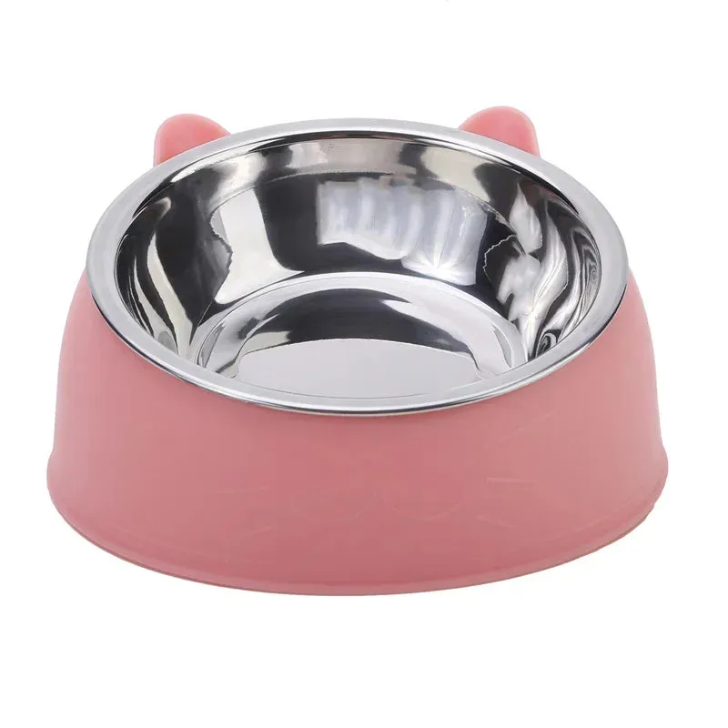 Non-Slip Cat Bowl with Stainless Steel Insert – Cute Ear Design