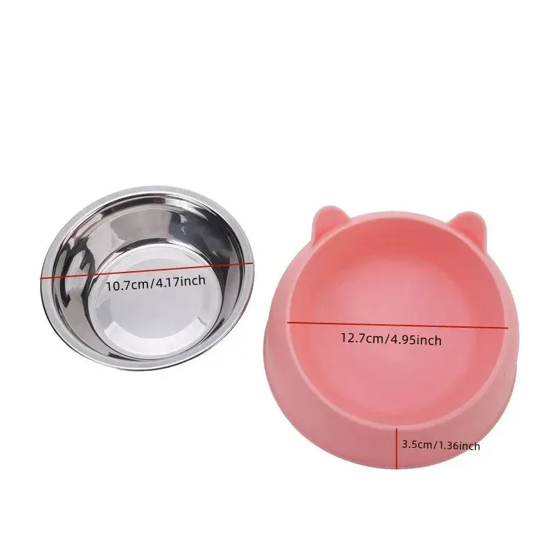 Non-Slip Cat Bowl with Stainless Steel Insert – Cute Ear Design