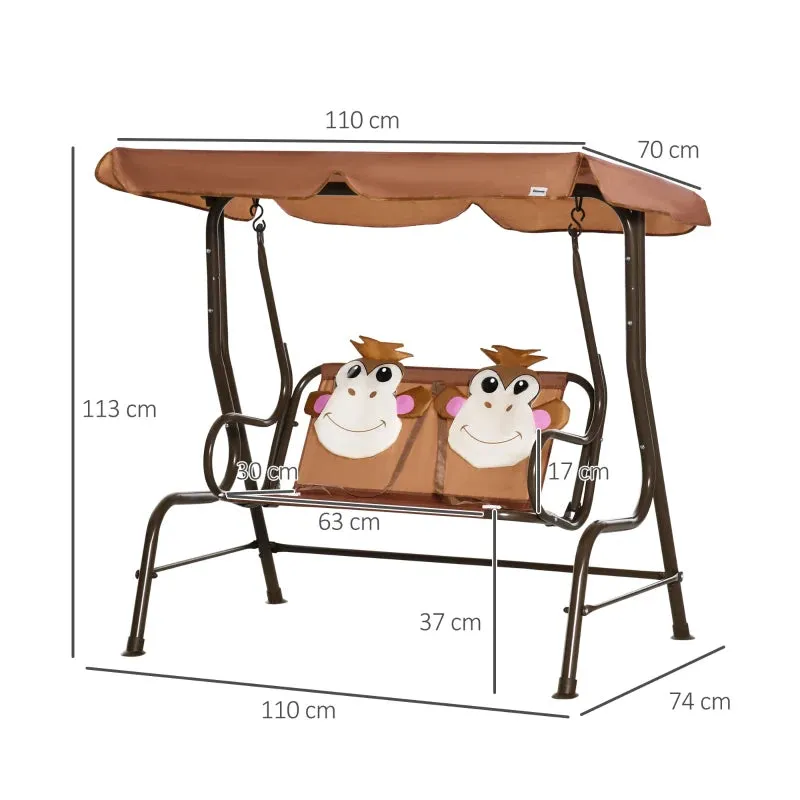Outsunny 2 Seater Children's  Garden Swing Seat Monkey Pattern - Brown