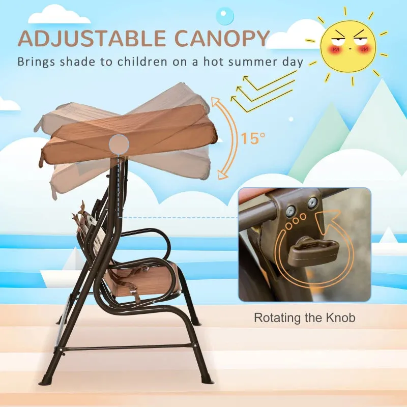 Outsunny 2 Seater Children's  Garden Swing Seat Monkey Pattern - Brown