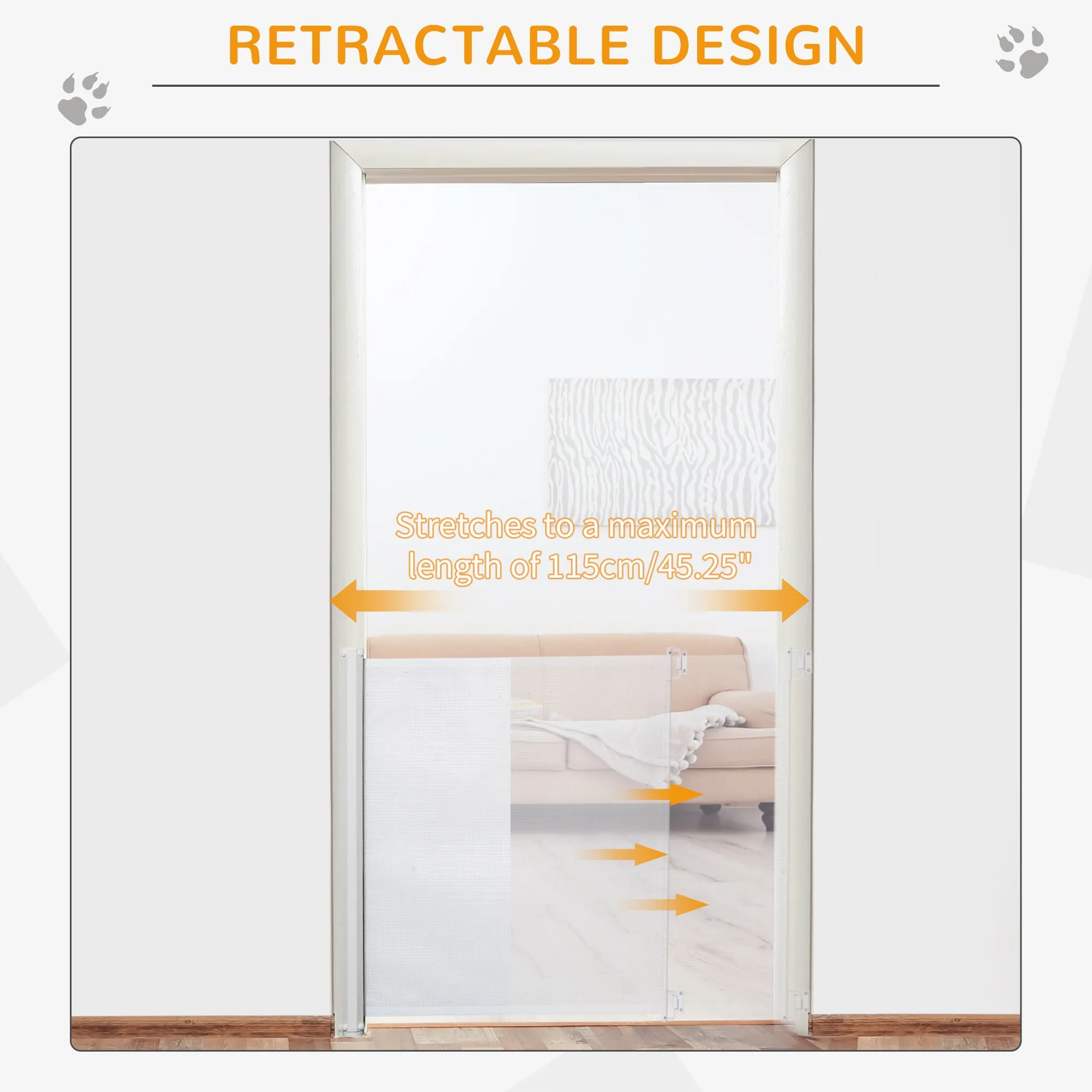 PawHut Retractable Pet Safety Gate, Folding Stair Barrier, Guard Door - White
