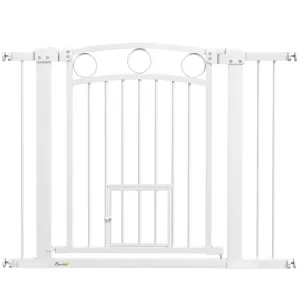 PawHut Stair Gate with Cat Door, Adjustable Width - White