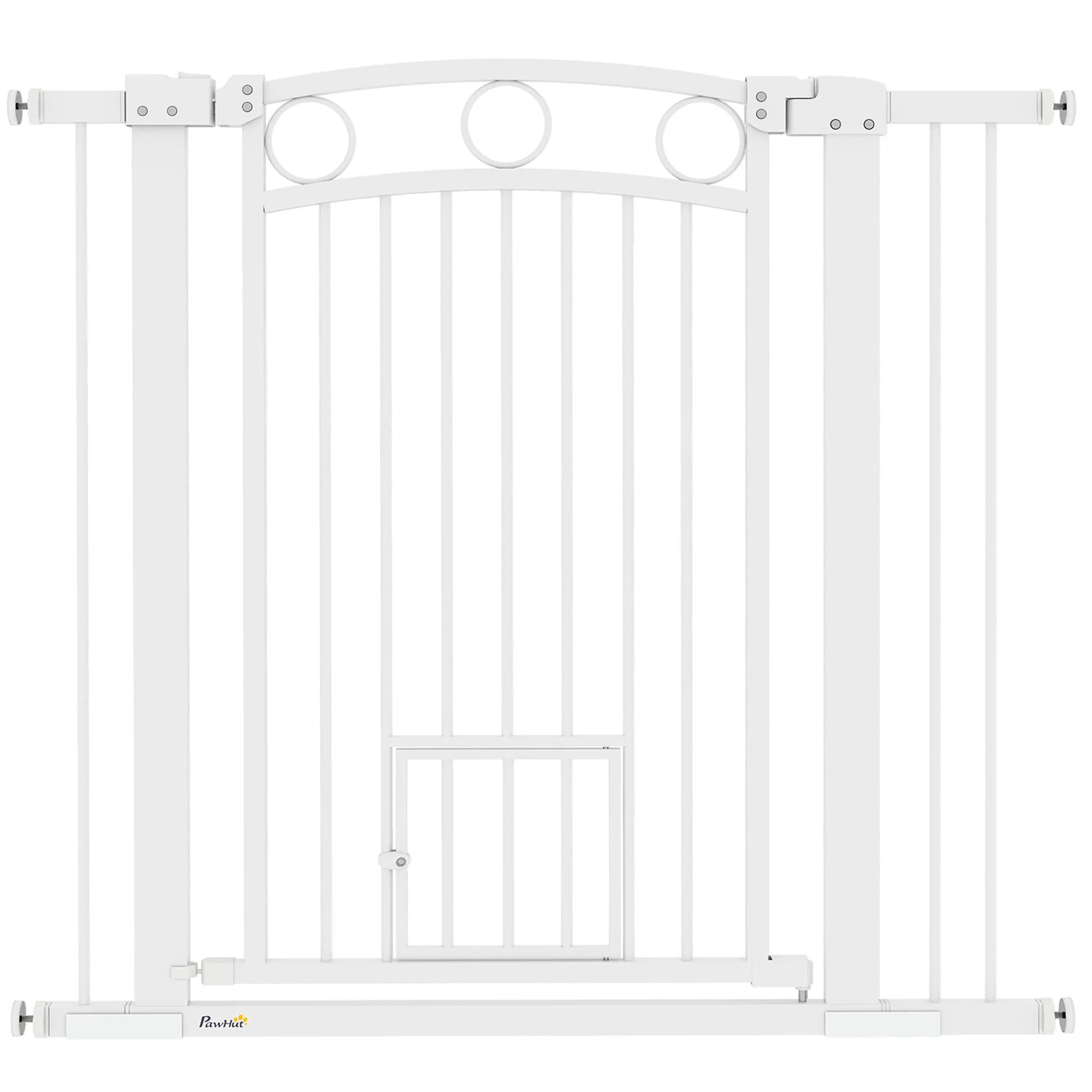 PawHut Stair Gate with Cat Door, Adjustable Width - White