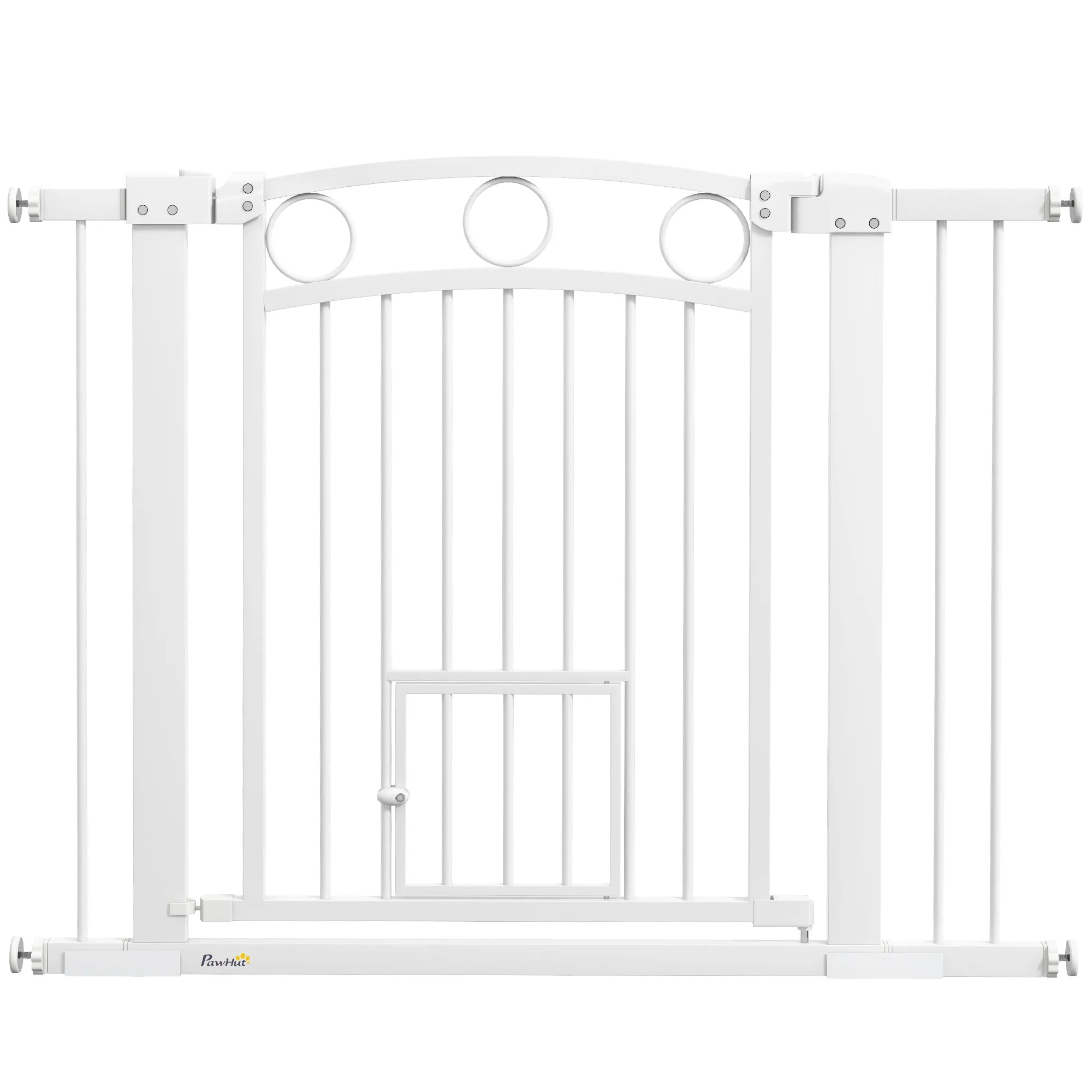 PawHut Stair Gate with Cat Door, Adjustable Width - White