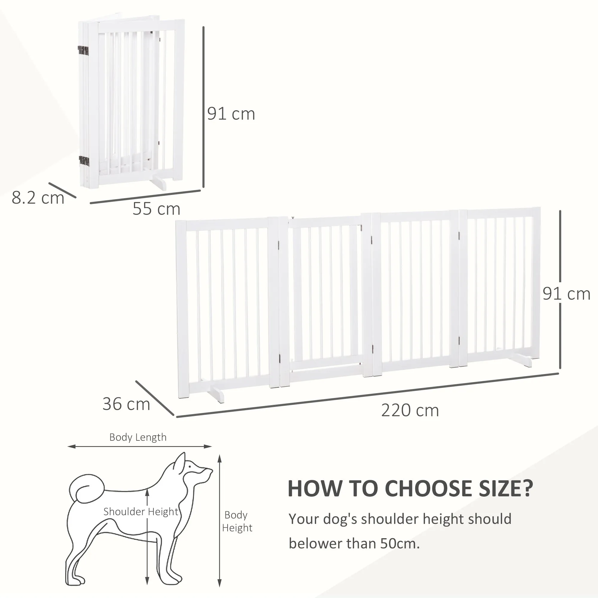 PawHut Wooden Freestanding Pet Gate 4 Panels 91cm Foldable Dog Fence w/ Support Feet