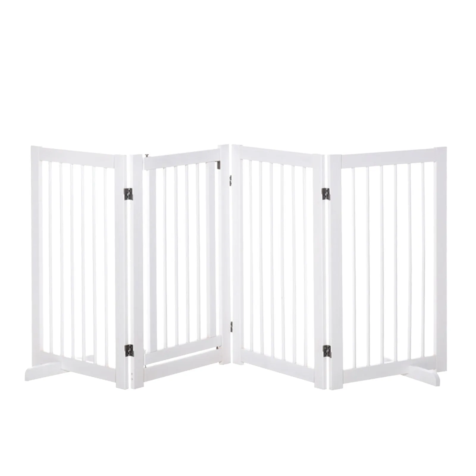 PawHut Wooden Freestanding Pet Gate 4 Panels 91cm Foldable Dog Fence w/ Support Feet