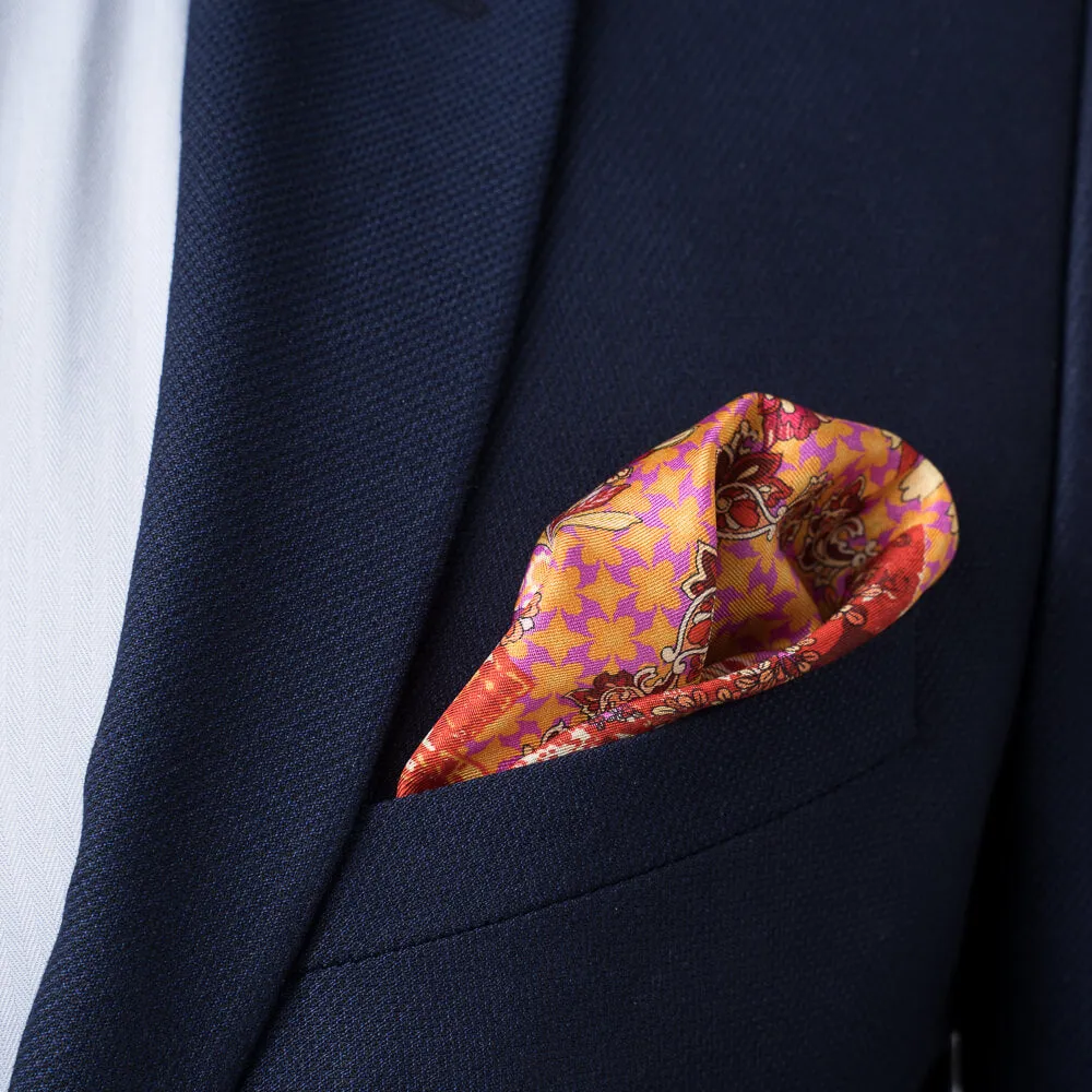 Porta Catania and Porta Messina Orange and Pink Silk Twill Pocket Square