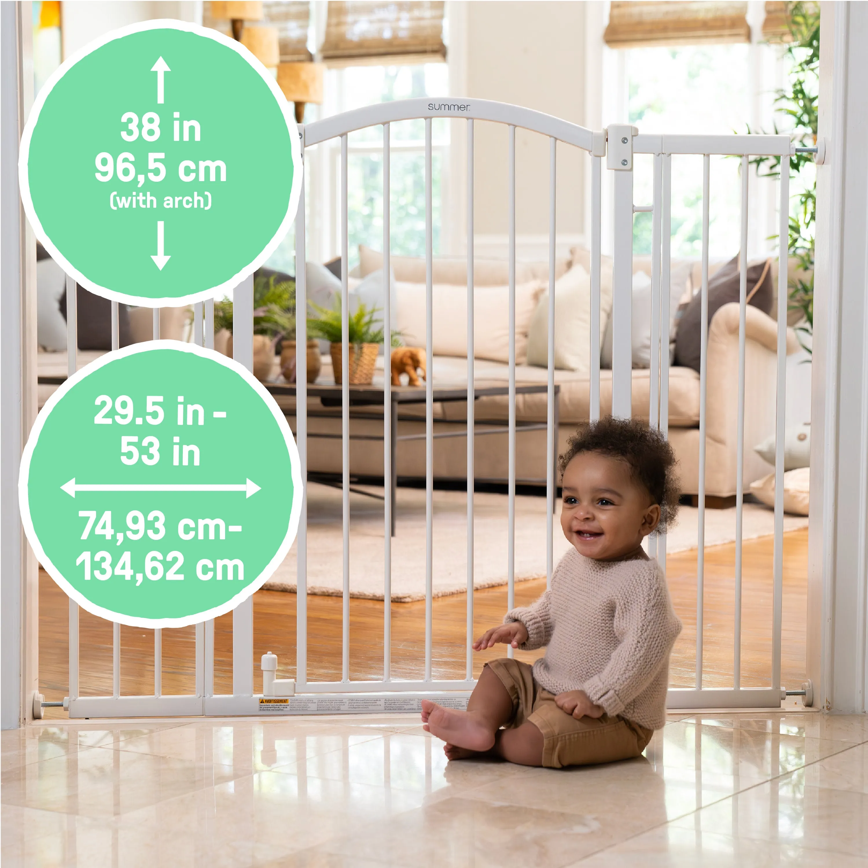The Thruway 53W Series Pet and Baby Gate, Openings 29.5"-53" Wide, 38" Tall - White