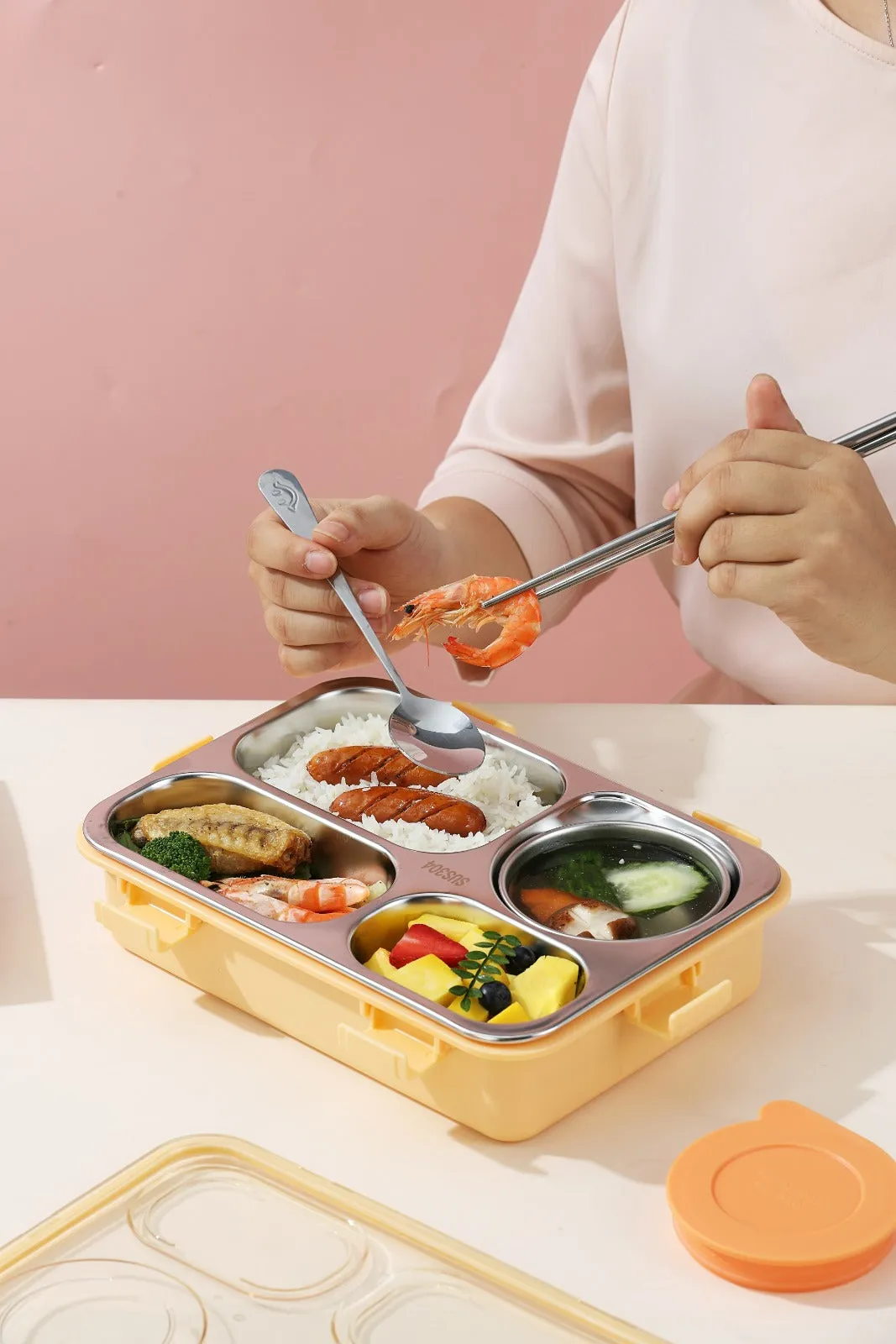 The Ultimate 4-Compartment Leak-Proof Seals 750ml Stainless Steel Lunch Box with 150ml Bowl