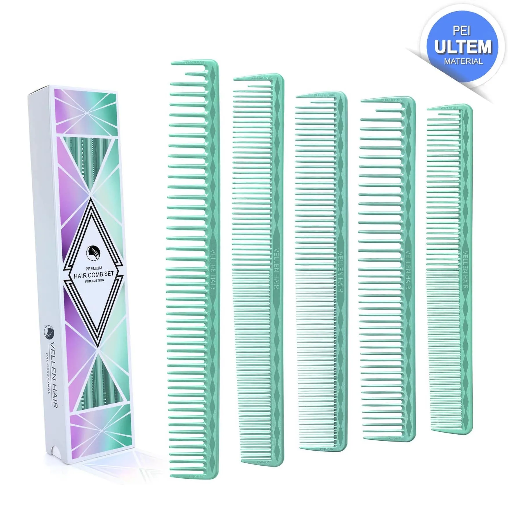 Vellen Hair® Ultimate Cutting Combs 5 Different Sizes - Mint