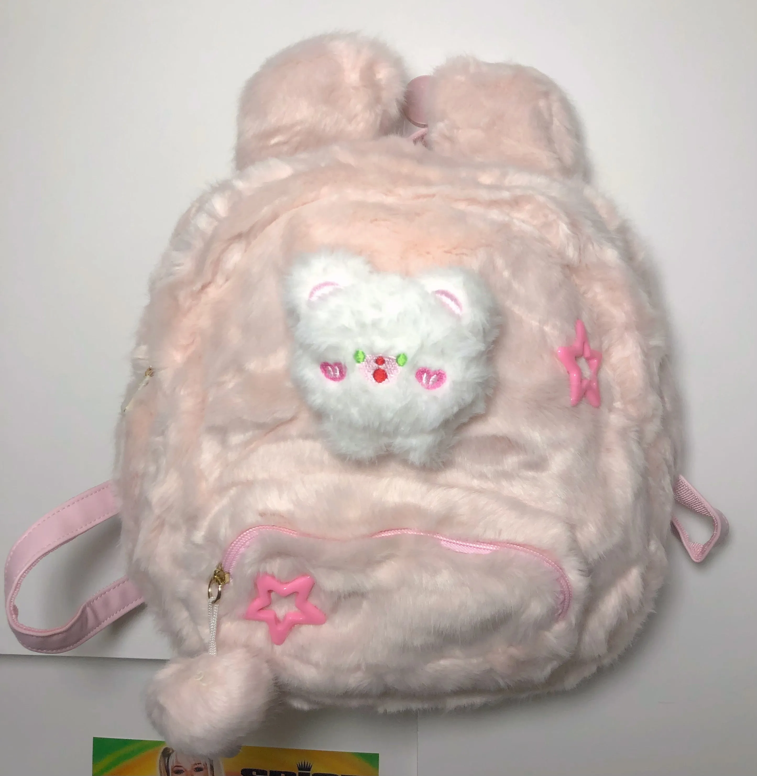 Y2K Bear Cartoon Doll Plush Fluff Cute Mini School Backpack Bag