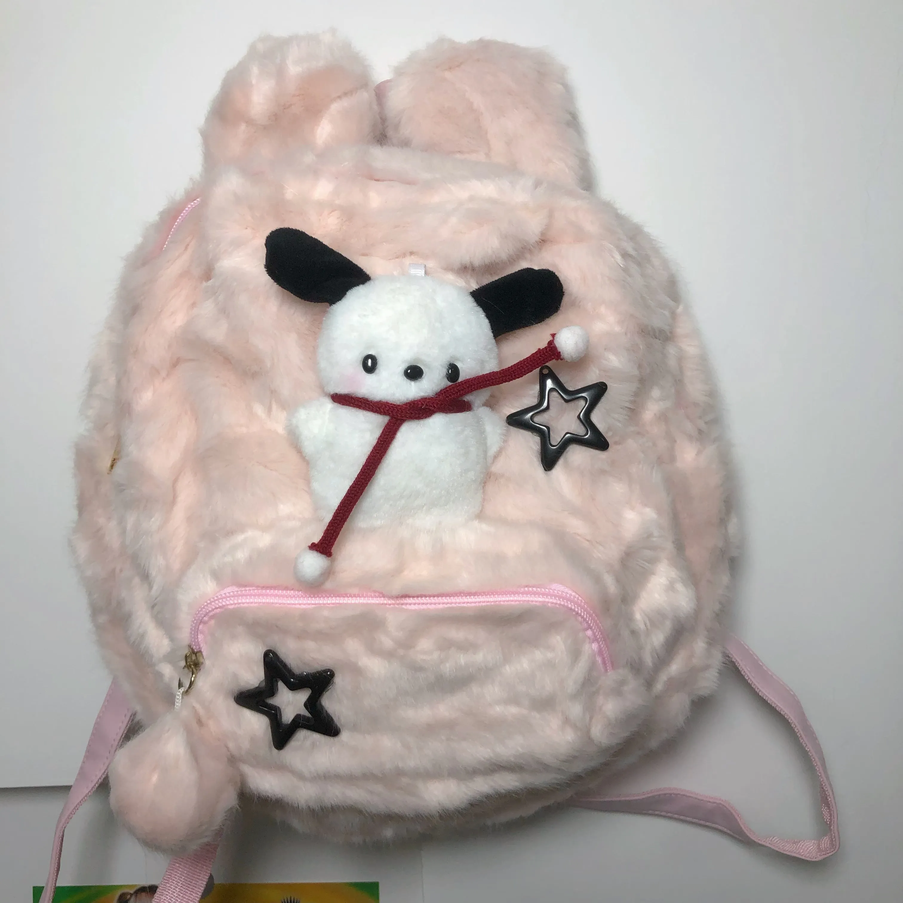 Y2K Bear Cartoon Doll Plush Fluff Cute Mini School Backpack Bag